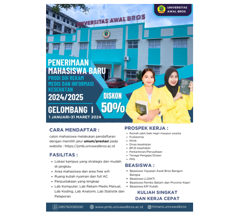 PENERIMAAN MAHASISWA BARU PRODI REKAM MEDIS DAN INFORMASI KESEHATAN GELOMBANG I TA 2024/2025